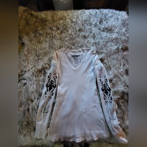 Affliction Themal Long Sleeve V-neck M White